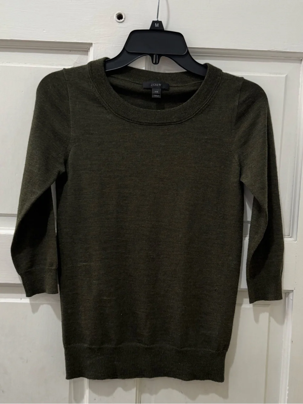 J. Crew Olive Heathered Olive Green Crew Neck Sweater Merino Wool Blend XXS